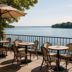 cafe setting overlooking water